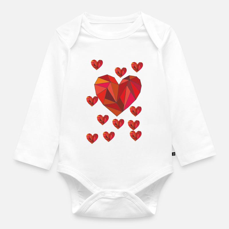 Geometric heart pattern in warm red - Organic Longsleeve Baby Bodysuit - white