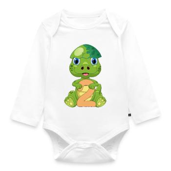 Schildkröte mit Zahl 2 – Geburtstagsdesign - Baby Bio-Langarm-Body - Weiß - Vorne