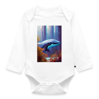 Whale in the Forest Surrealism - Organic Longsleeve Baby Bodysuit - white - Front