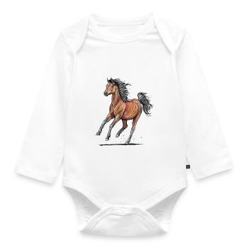 Brown horse gallop - Organic Longsleeve Baby Bodysuit - white - Front