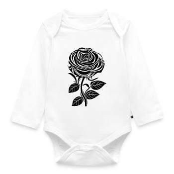 Romantische Rose in schwarz - Baby Bio-Langarm-Body - Weiß - Vorne