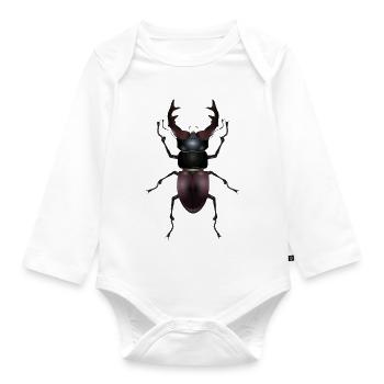 prächtiger Hirschkäfer von Hand gezeichnet - Baby Bio-Langarm-Body - Weiß - Vorne