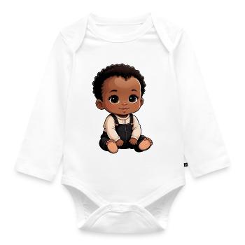 Bébé de dessin animé mignon et heureux - Body Bébé bio manches longues - blanc - Devant