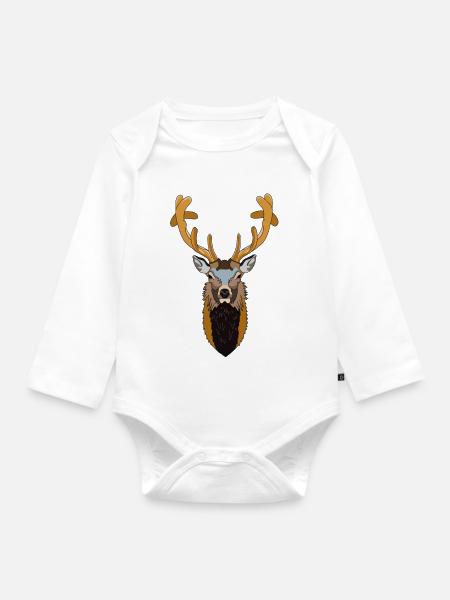 Hirsch - Baby Bio-Langarm-Body - Weiß