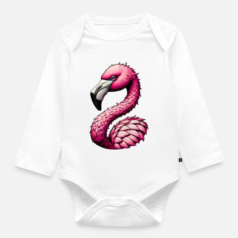 Flamingo - Baby Bio-Langarm-Body - Weiß