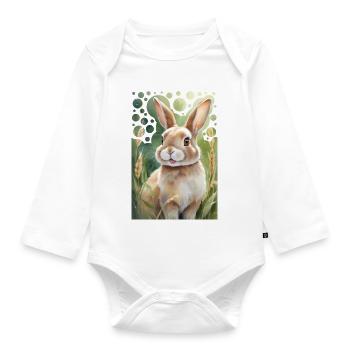 Cuddly Bunny on the Meadow Modern Style Painting - Organic Longsleeve Baby Bodysuit - white - Front