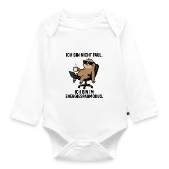 Sloth Lounge with Coffee Laptop - Organic Longsleeve Baby Bodysuit - white - Front