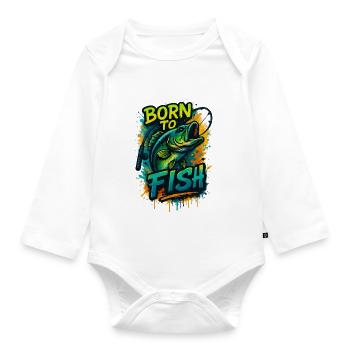Born to Fish – Fisch am Haken Design - Baby Bio-Langarm-Body - Weiß - Vorne