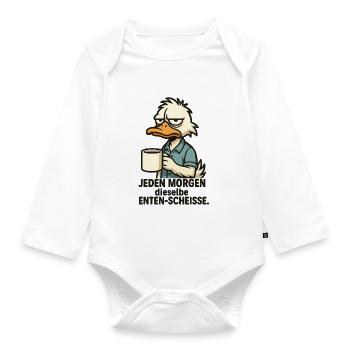 Funny Duck – Anti-Morning Saying - Organic Longsleeve Baby Bodysuit - white - Front