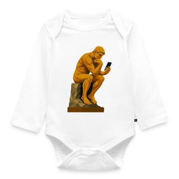 The Thinker (connected) - Organic Longsleeve Baby Bodysuit - white - Front