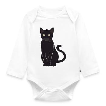 Schwarze Katze Glücksbringer wachsamer Blick - Baby Bio-Langarm-Body - Weiß - Vorne