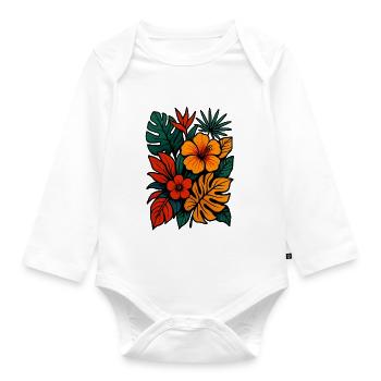 Tropical Bloom Rush - Organic Longsleeve Baby Bodysuit - white - Front