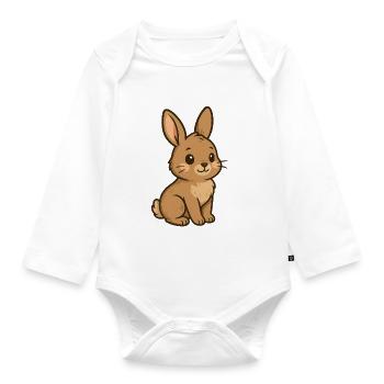 Lapin câlin dessin animé coeur oreilles - Body Bébé bio manches longues - blanc - Devant