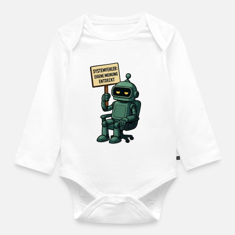 Systemfehler entdeckt – Denk selbst! Roboter - Baby Bio-Langarm-Body - Weiß