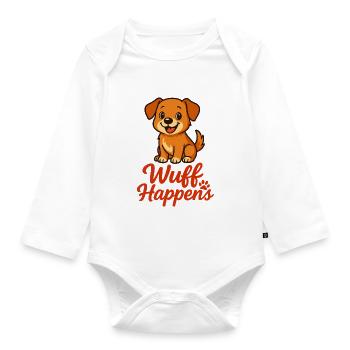 Wuff Happens...mega cutes Hundedesign - Baby Bio-Langarm-Body - Weiß - Vorne