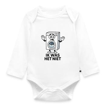 Traurige Waschmaschine Karikatur - Baby Bio-Langarm-Body - Weiß - Vorne