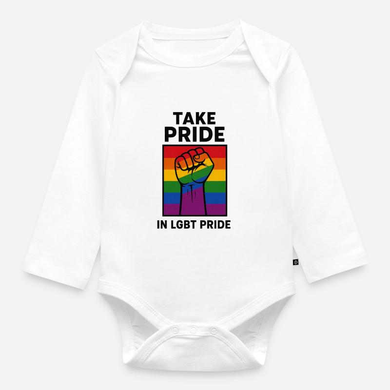 Kühne Regenbogen Stolz Faust Illustration - Baby Bio-Langarm-Body - Weiß