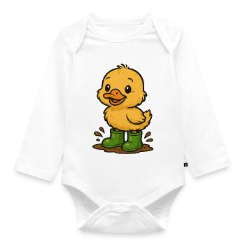 Cute duckling with rubber boots - Organic Longsleeve Baby Bodysuit - white - Front