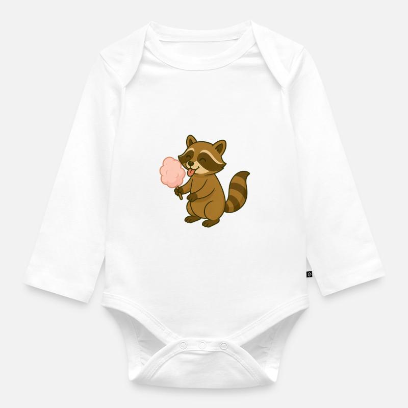 Raton laveur mignon avec barbe à papa - Body Bébé bio manches longues - blanc