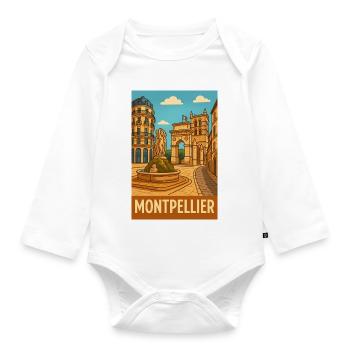 Montpellier fountain and historic architecture - Organic Longsleeve Baby Bodysuit - white - Front