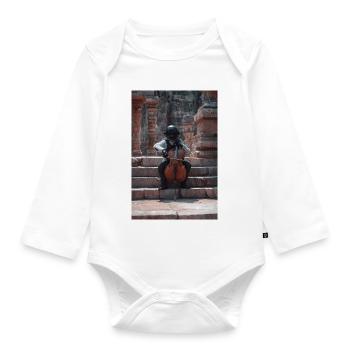 Cosmic Astronaut Playing Cello - Organic Longsleeve Baby Bodysuit - white - Front