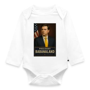 Humorous Babaland President Design - Organic Longsleeve Baby Bodysuit - white - Front