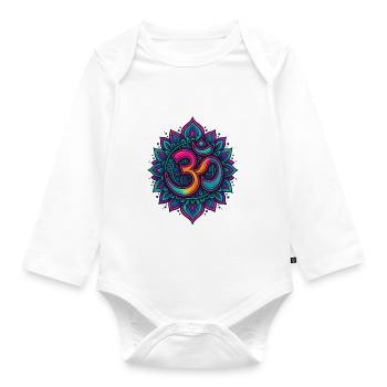 Psychedelisches Om Goa Mandala - Baby Bio-Langarm-Body - Weiß - Vorne