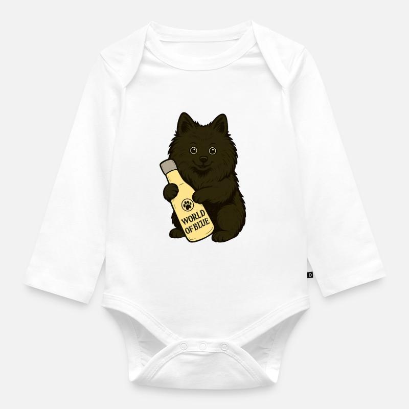 Spitz mignon (chien) avec bouteille - Body Bébé bio manches longues - blanc