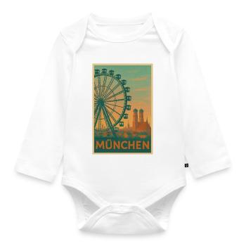 Historischer Münchner Riesenrad-Silhouette - Baby Bio-Langarm-Body - Weiß - Vorne