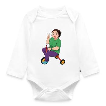 Colorful cartoon character on bike - Organic Longsleeve Baby Bodysuit - white - Front