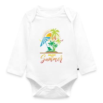 Vacances d’été avec palmiers et parasols - Body Bébé bio manches longues - blanc - Devant