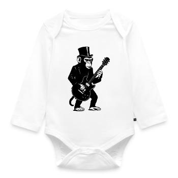 Elegant Affe mit Gitarre im Top Hat - Baby Bio-Langarm-Body - Weiß - Vorne
