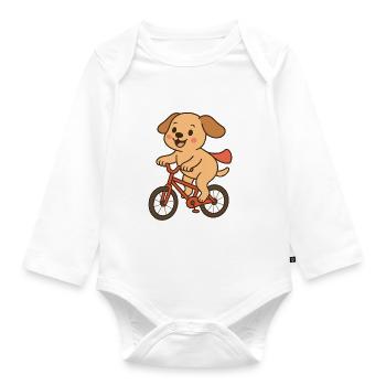Verspielter Hund auf Fahrrad - Baby Bio-Langarm-Body - Weiß - Vorne