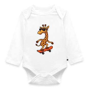 Girafe de skateboard élégante avec des lunettes de soleil - Body Bébé bio manches longues - blanc - Devant