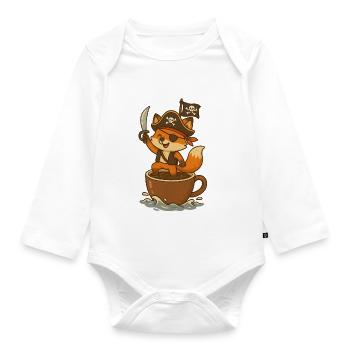 Pirate renard avec cache-œil et drapeau au trésor - Body Bébé bio manches longues - blanc - Devant