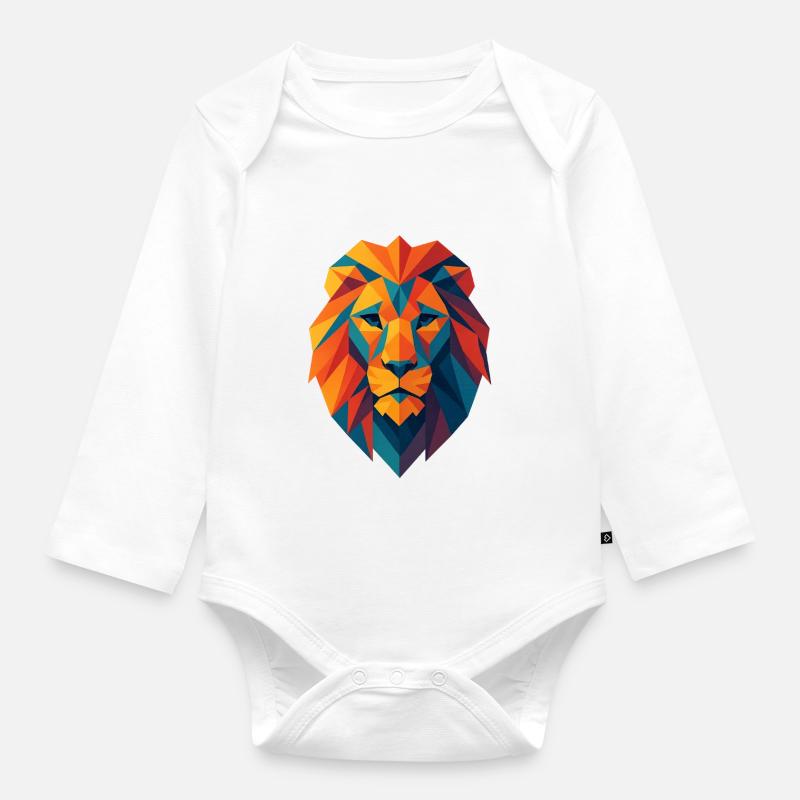 Lion | Impression tête de lion - Body Bébé bio manches longues - blanc