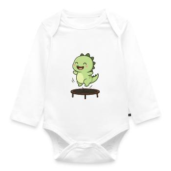Dino Jump Trampoline - Organic Longsleeve Baby Bodysuit - white - Front