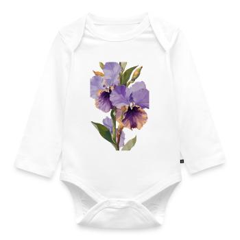 Purple Flowers - oil on canvas - Organic Longsleeve Baby Bodysuit - white - Front