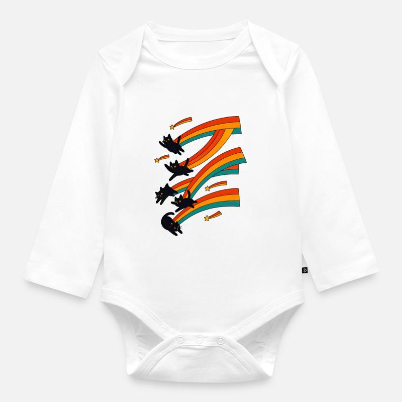  Regenbogenkatze - Baby Bio-Langarm-Body - Weiß