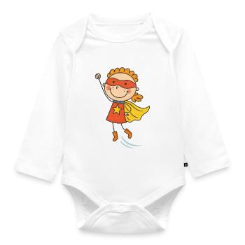 Cheerful Kid Superhero Cartoon - Organic Longsleeve Baby Bodysuit - white - Front