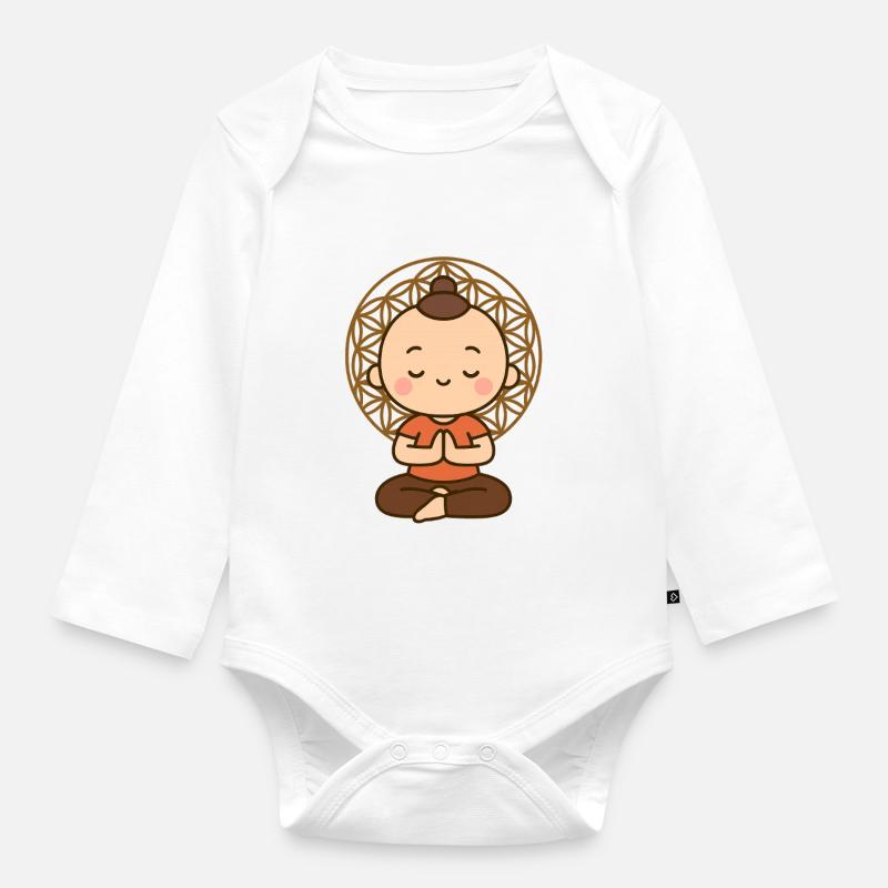 Méditation devant la Fleur de Vie - Body Bébé bio manches longues - blanc