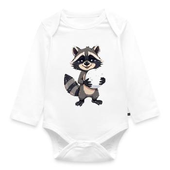 Raccoon with a big snowball - Organic Longsleeve Baby Bodysuit - white - Front