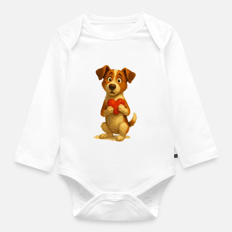 Jack Russell Terrier mit Herz - Baby Bio-Langarm-Body - Weiß