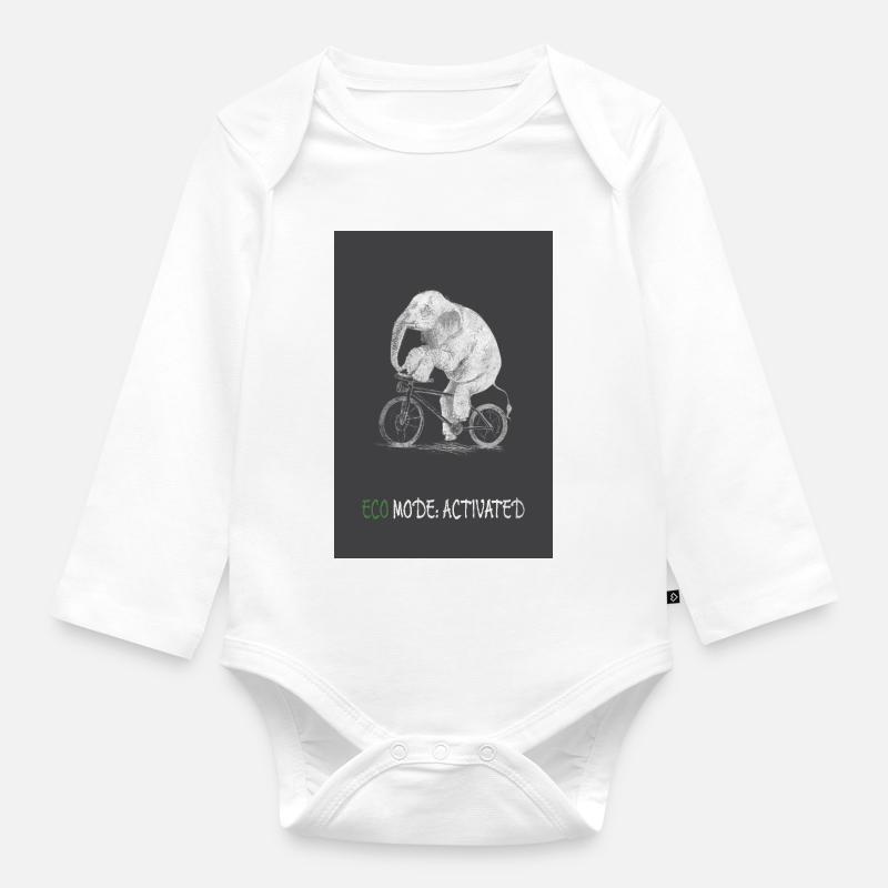 Éléphant activé par le mode éco sur un vélo - Body Bébé bio manches longues - blanc