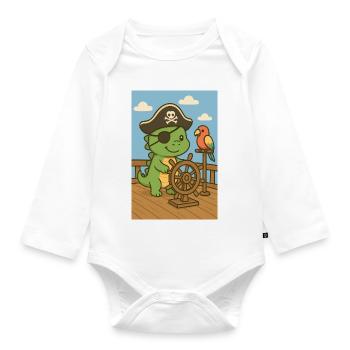 Dino Doni der Pirat – Auf großer Schatzsuche! - Baby Bio-Langarm-Body - Weiß - Vorne