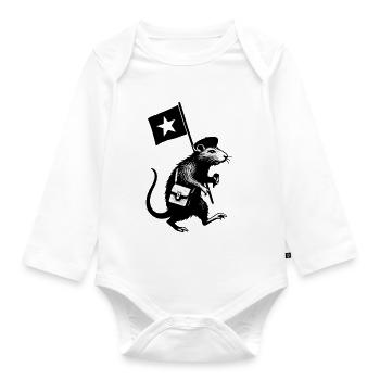 Maus mit Schulranzen Schwarz-Weiss - Baby Bio-Langarm-Body - Weiß - Vorne