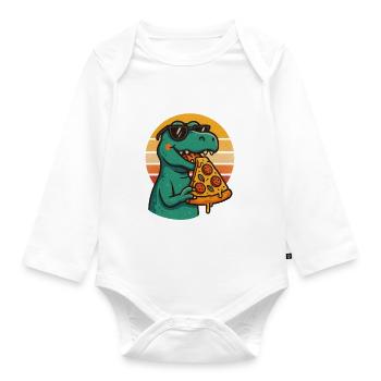 Pizza Saurus Retro - Baby Bio-Langarm-Body - Weiß - Vorne