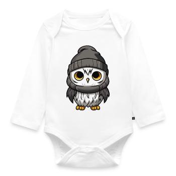 hibou bande dessinée hiver douillet - Body Bébé bio manches longues - blanc - Devant