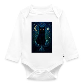 Midnight Cat Crystal Prism - Organic Longsleeve Baby Bodysuit - white - Front