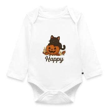 Chat Noir d’Halloween – Happy - Body Bébé bio manches longues - blanc - Devant